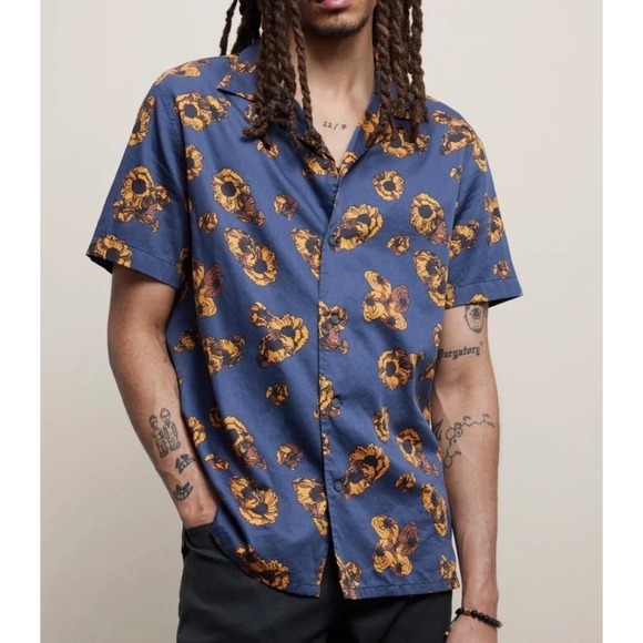 John Varvatos Other - John Varvatos Mens Danny Camp Shirt Poppy Print Button Down Navy Nature Indie